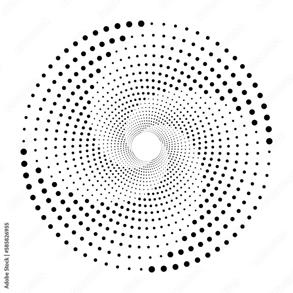 Abstract dotted vector background. Halftone effect. Halftone dotted background circularly distributed. Circle dots isolated on the white backdrop for advertisement. Minimal geometric design template.
