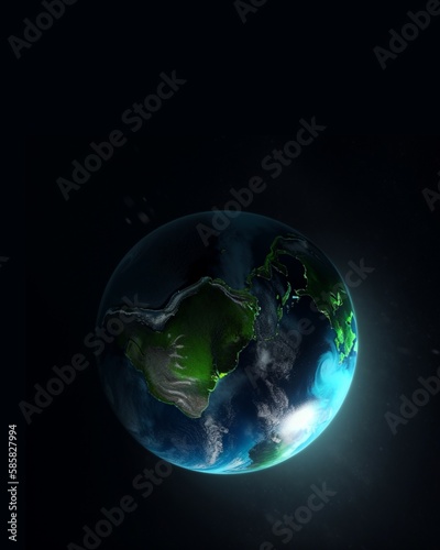 Earth planet on black copy space background. Generative AI  Generative  AI