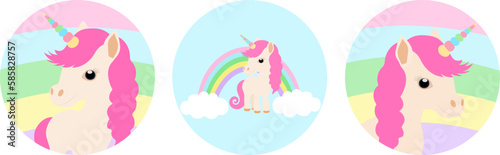 Сake toppers Cute Unicorn with rainbow templates vector illustration	