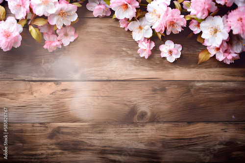 a wooden background with pink flowers on it