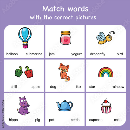 match words with pictures. Educational worksheet for preschool