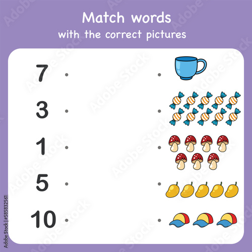 Trace and match words with pictures. Educational worksheet for preschool
