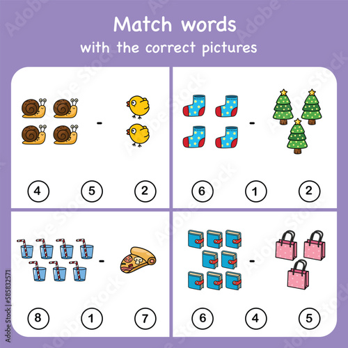 match words with pictures. Educational worksheet for preschool