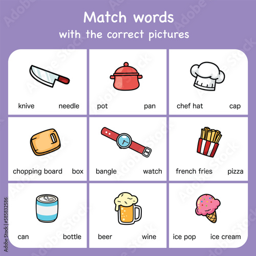 match words with pictures. Educational worksheet for preschool