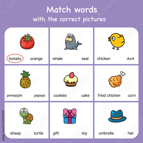 match words with pictures. Educational worksheet for preschool