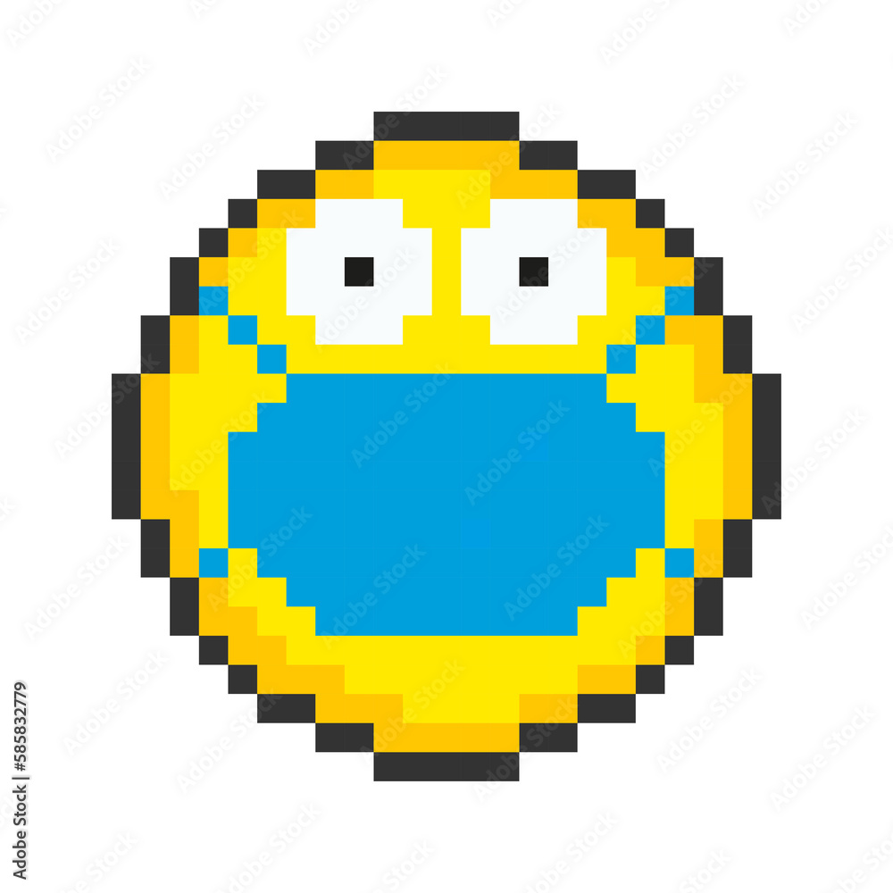 Obraz premium Face icon in protective mask. Pixel art emoticons. Vector illustration.
