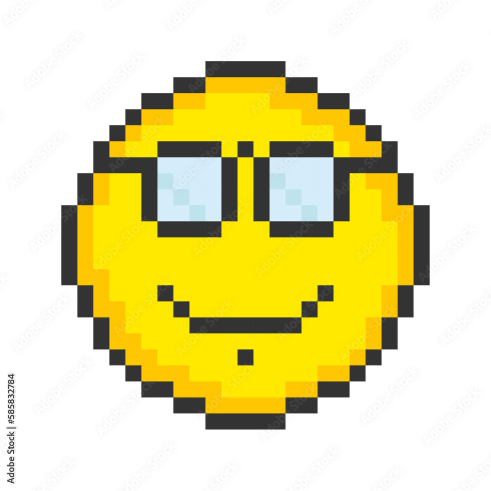 Clever man face icon. Pixel art emoticons. Vector illustration. Clever man face icon. Pixel art emoticons. Vector illustration.