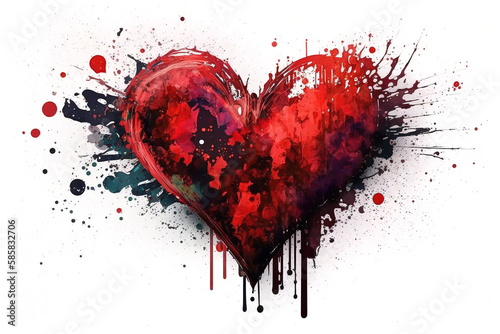Heart Red Paint With an Explosion of Color  Movement and Artistic Flair painted splat Illustration Expressive Watercolor