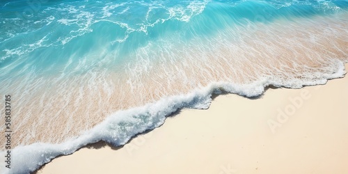 Soft blue ocean wave on clean sandy beach ai generative 