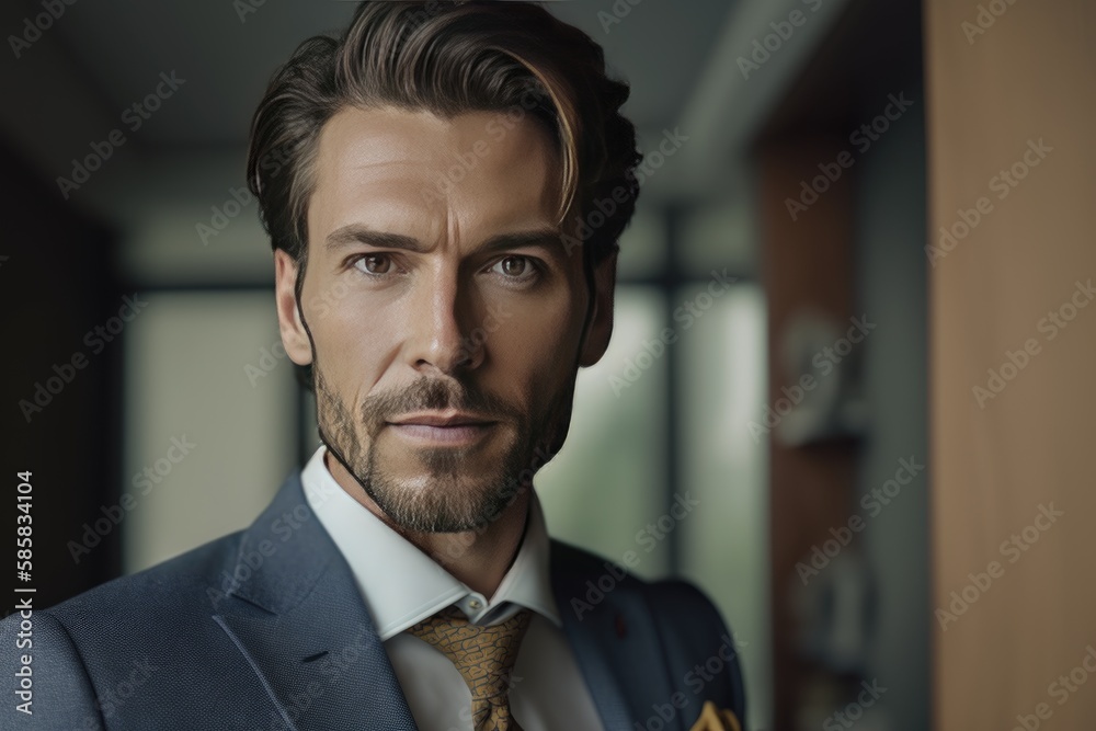 Portrait of handsome businessman in suit in office, AI generated Portrait of handsome businessman in suit in office, AI generated