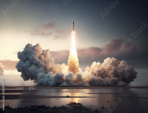 Stampa su tela A missile / A rocket is launching, Generative Ai image.