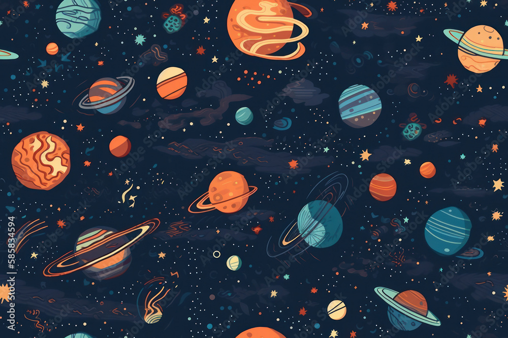 Cute outer space seamless background pattern. Generative ai Cute outer space seamless background pattern. Generative ai