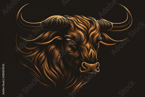 Luxury Elegance art of bull head for logo design, AI generated