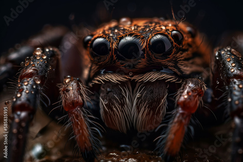 Close-up finest detail of the spider eye  by Ai generated. © suwandee