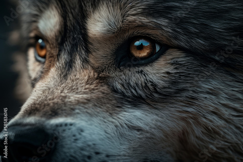 Close-up finest detail of the wolf eye by Ai generated. © suwandee