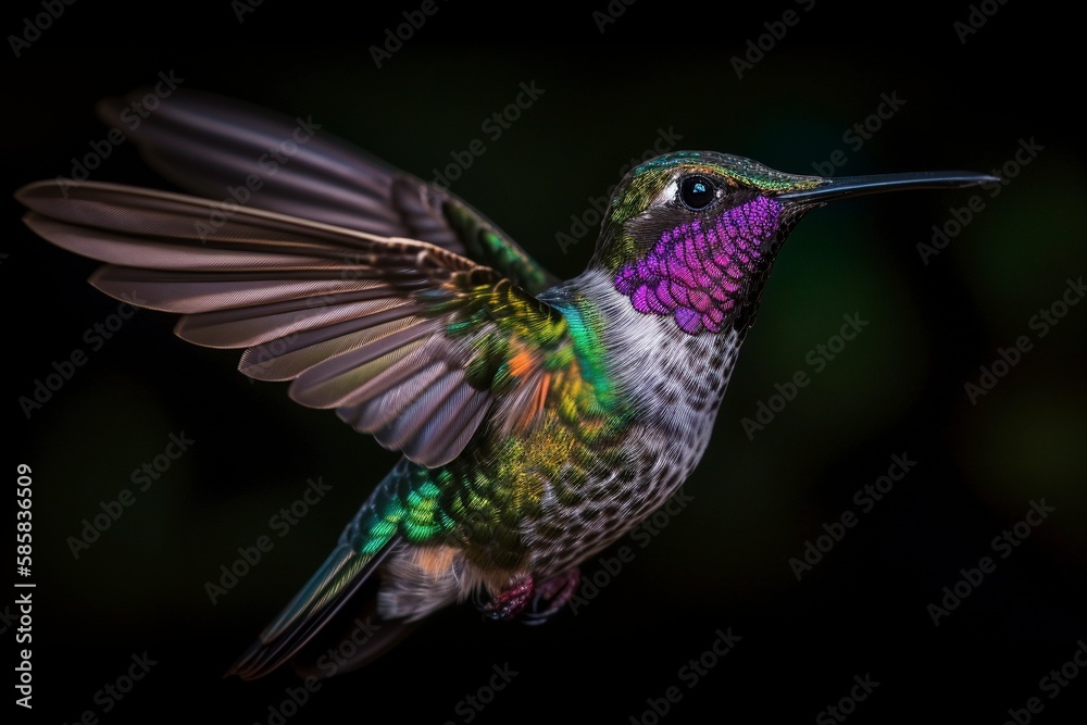 Fototapeta premium Berylline Hummingbird Hovering Mid-Air with Brilliant Feathers by Generative AI