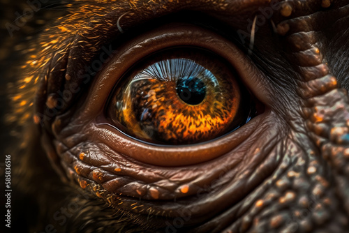 Close-up finest detail of the monkey eye by Ai generated. © suwandee