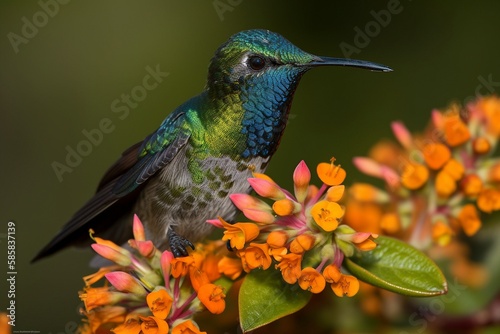 Shimmering Beauty: Golden-Tailed Sapphire Hummingbird Generative Ai © Digital Dreamscape
