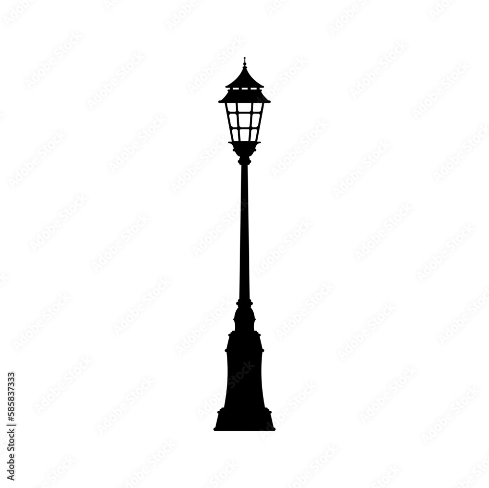 Pole post with retro lamp isolated street lamp, vintage streetlight. Vector urban city park illumination object, antique lamppost
