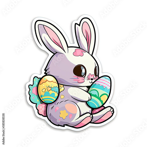 Earthy Graffiti Easter: A Charming Bunny and Colorful Eggs Sticker