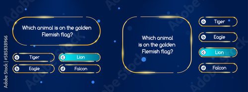 Quiz questions and test menu choice. Vector interface of modern digital cognitive game for computer or mobile phone. Monitor screen with process of choosing right option among offered