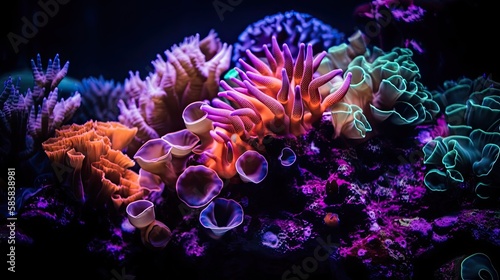 Exploring the Marvellous Underwater World of the Many-Coloured Coral Reef. Generative AI