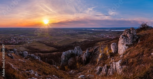 Beautiful sunset in the rocks of Pálava in South Moravia. Czech Republic.  photo