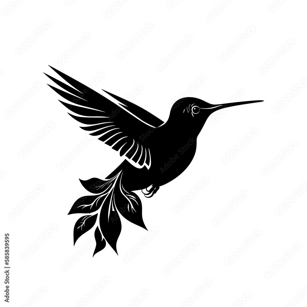 Fototapeta premium Hummingbird Logo. hummingbird in flight with its tail made of leaves