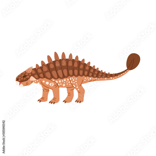 Prehistoric dinosaur Ankylosaurus with tail club cartoon character. Vector prehistoric dino, animal of jurassic period, brown dinosaur head with horns