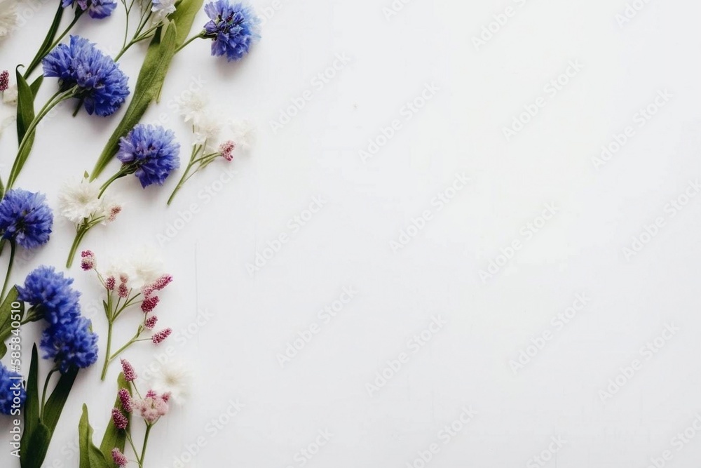 Fototapeta premium Spring flower frame on white background