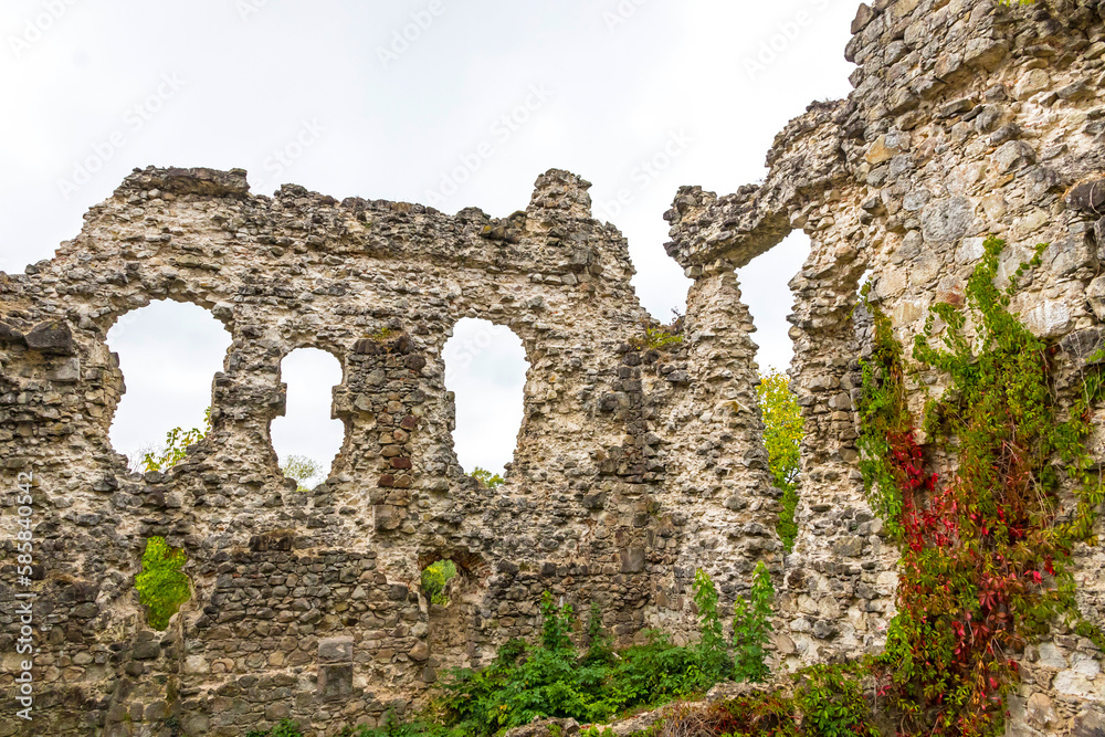 Ruins of Medieval Castle in Seredne village, Transcarpathia, Ukraine. Built in XII century, one of the oldest medieval castles, preserving its old character in its ruinous condition