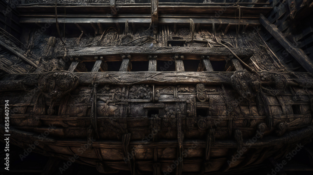 old wood ship, beautifully weathered, nautical history preserved, generative AI