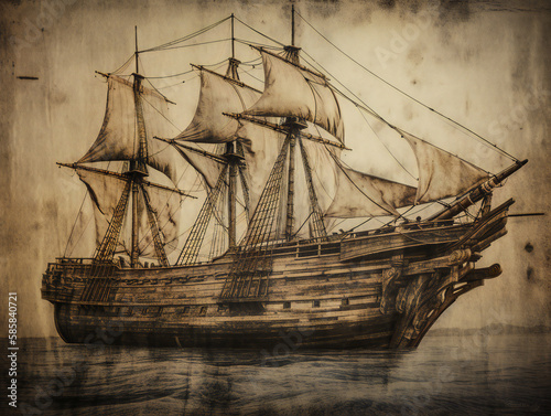 weathered wooden ship, testament to maritime history, generative AI 
