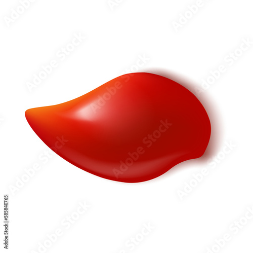 Red ketchup stain or splash, isolated vector blob of vegetable paste. Bbq or salsa gravy splat, single textured smear. 3d food condiment realistic splatter drop