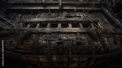 old wood ship, beautifully weathered, nautical history preserved, generative AI