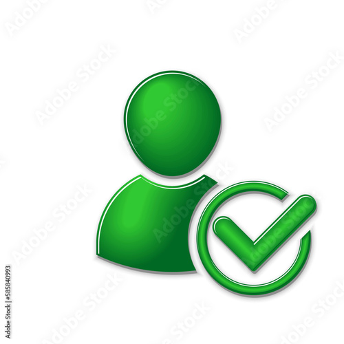 User profile sign with check mark. Verified, accepted, authorized user symbol. Vector on transparent background