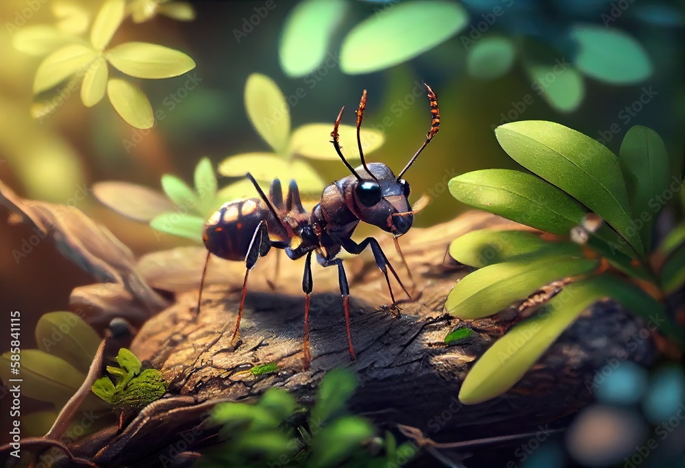 Naklejka premium Ant in the forest in the wild, summer day. Generate Ai.