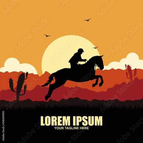 Cowboy horse rider silhouette vintage emblem