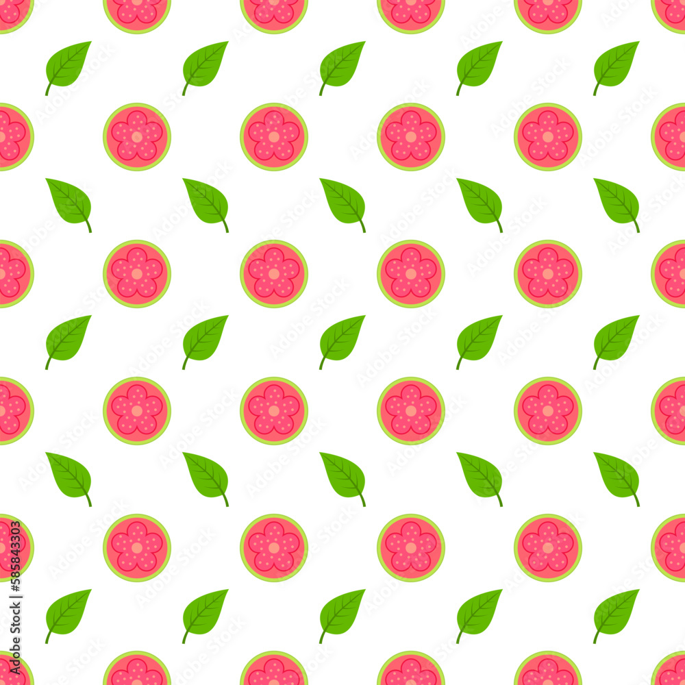 Seamless pattern green guava and flowers cartoon vector print. Seamless pattern green guava and flowers cartoon vector print.