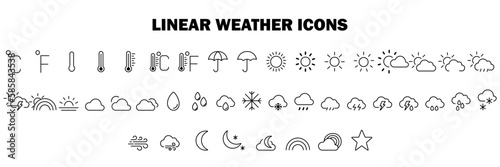 Set of icons on the theme Collection of linear weather icons, state of weather conditions, weather gauge isolated on white background set eps10