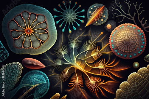 microscopic diatoms sea flowers Haeckel inspiration generative ai photo