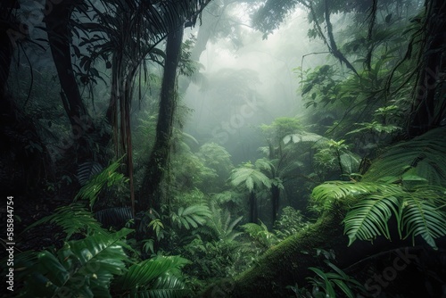 Mysterious Fog in the Jungle - Exploring the Misty Rainforest of Nature  Generative AI