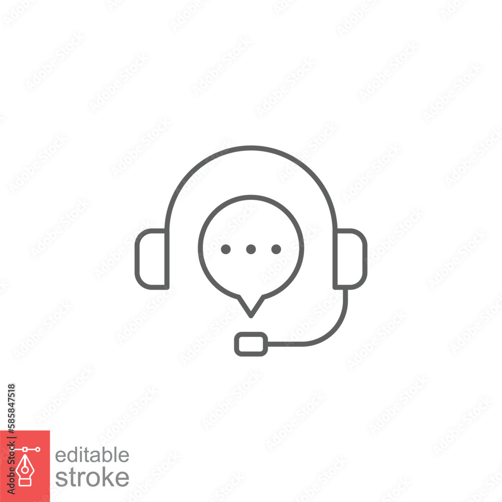 Fototapeta premium CRM line icon. Headset with bubble speech. Testimonials and customer relationship management concept. Simple outline style. Vector illustration isolated on white background. Editable stroke EPS 10.