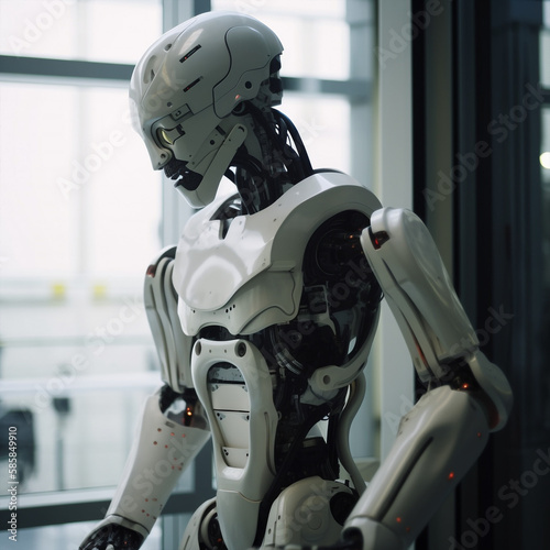Generative ai illustration sci-fi futuristic humanoid robot.