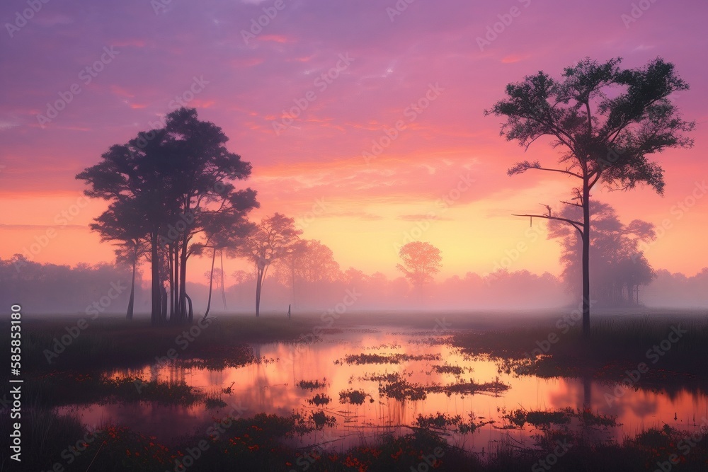 Enchanted Sunrise Landscape, Generative Ai