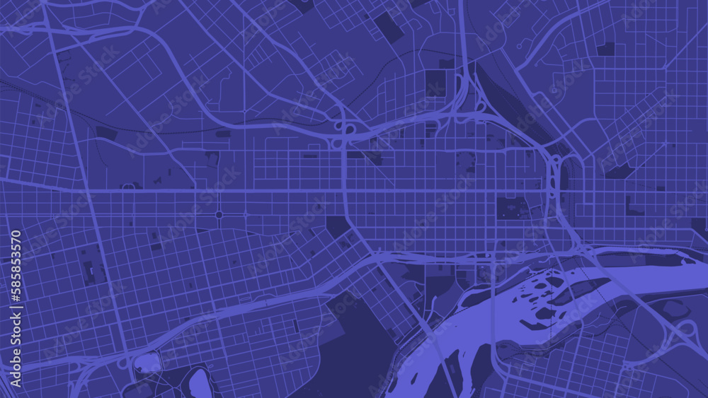 Background Richmond map, Virginia, indigo city poster. Vector map with roads and water. Widescreen proportion, flat design roadmap.