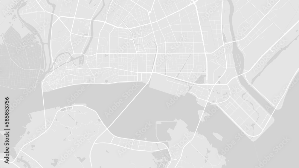 White and light grey Shantou city area vector background map, roads and water illustration. Widescreen proportion, digital flat design.