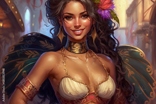 Beautiful Latina Girl in Traditional Mexican Carnival Outfit Celebrating Cinco de Mayo - Illustration. Generative AI