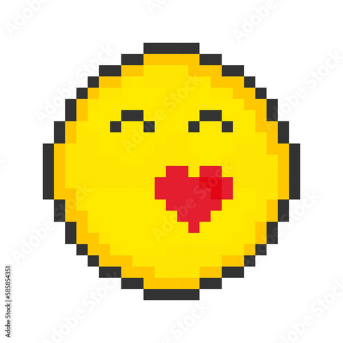 Kissed face icon. Pixel art emoticons. Vector illustration.