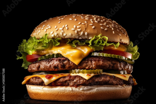 hamburger on black background. generative ai